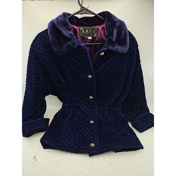 Kaos by Andy Johns Jackets & Blazers - Kaos Purple Quilted Velvet Fur Collar Jacket